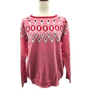Fair‎ Isle Icelandic Pink Crewneck Oversize Sweater Size Small